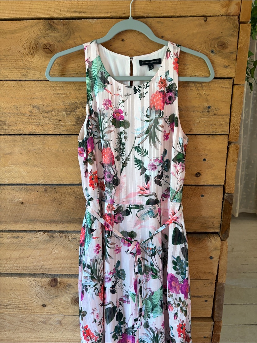 Banana Republic White Midi Dress with Pink & Green Floral Print